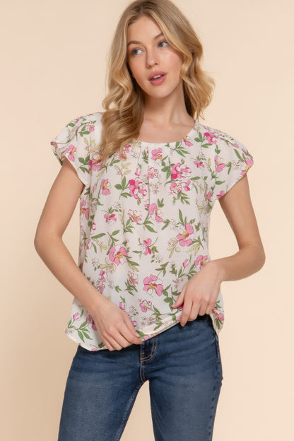 Short Tulip Slv Floral Print Woven Top